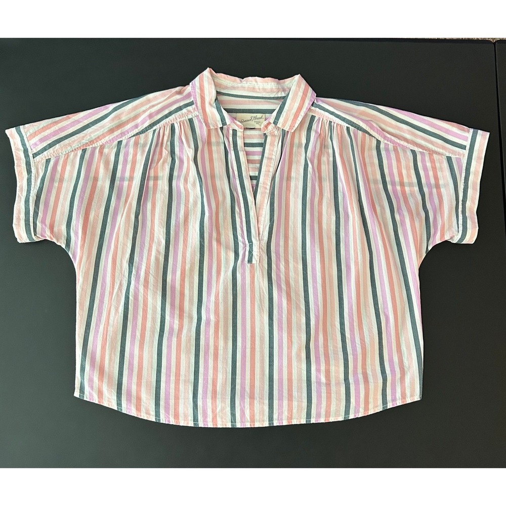 Universal Thread Womens Striped Short Sleeve Popover Blouse Pink Orange 1374